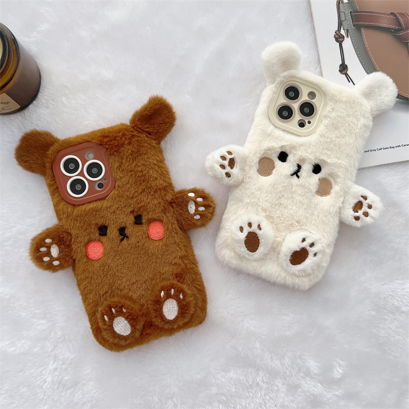 Korean 3D Cartoon Bear Fluffy  - Phone Cases For Iphone 11 のレビューと価格