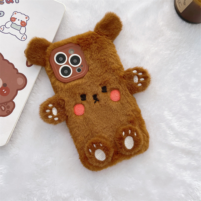 Korean 3D Cartoon Bear Fluffy  - Phone Cases For Iphone 11 のレビューと価格
