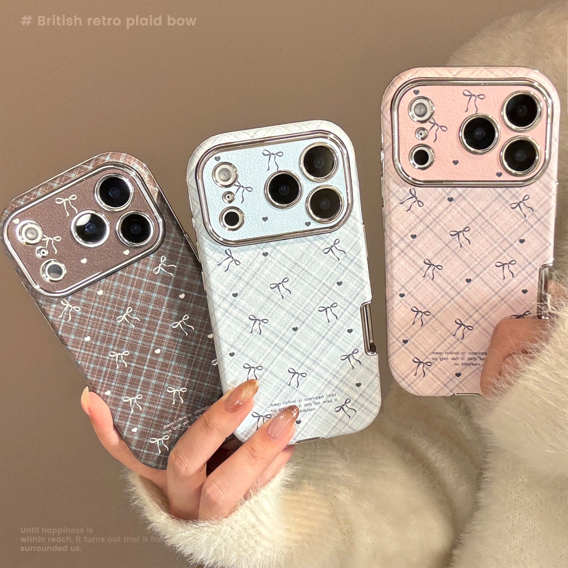 Korean Retro Plaid Grid Patter - Phone Cases Leather のレビューと価格