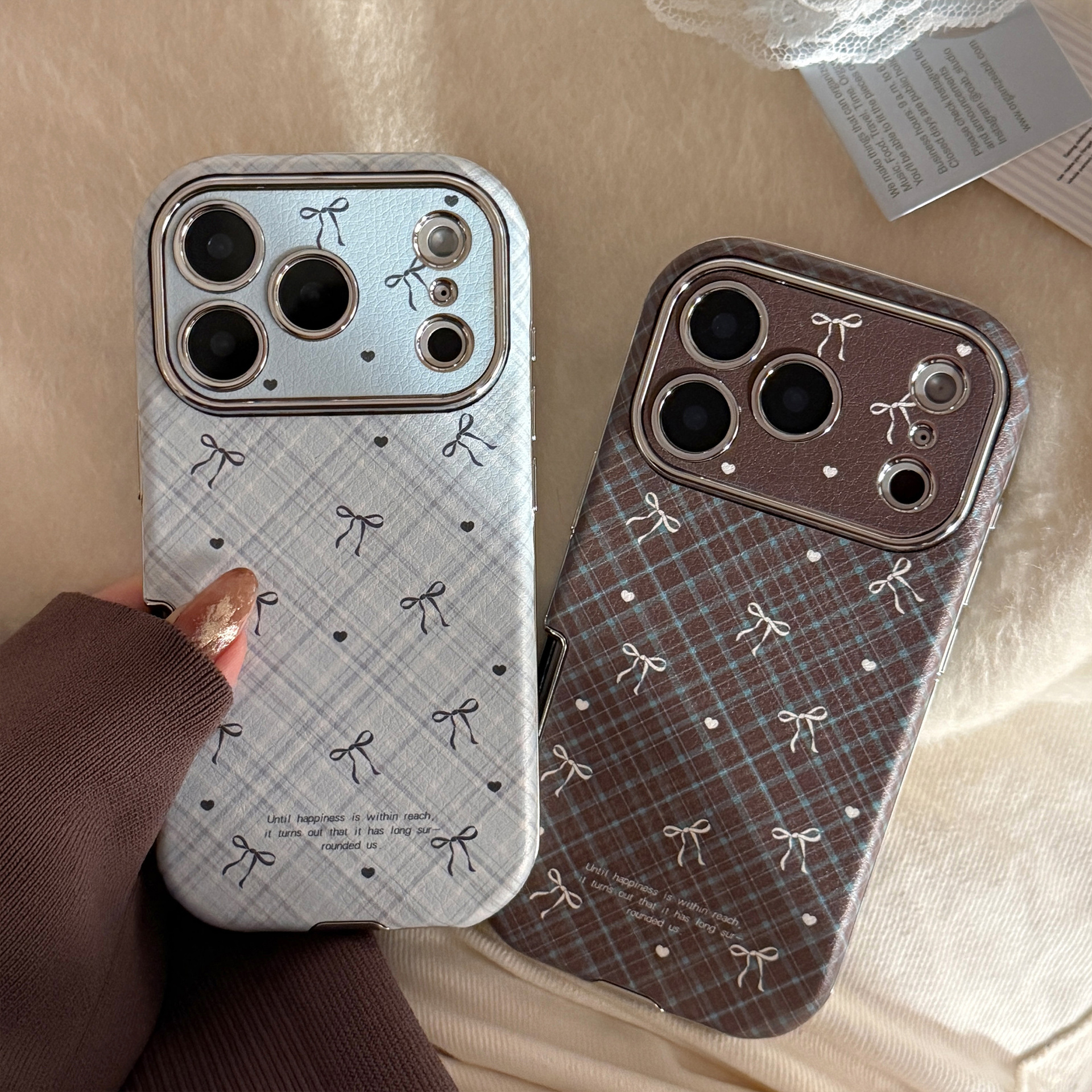 Korean Retro Plaid Grid Patter - Phone Cases Leather のレビューと価格